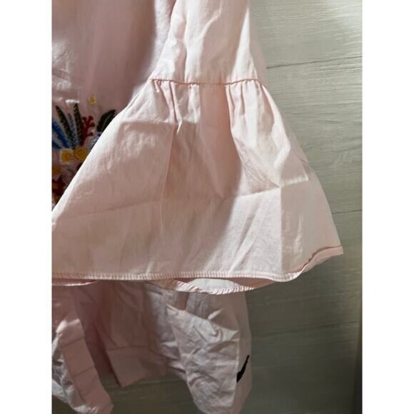 Gretchen Barretto For Kamiseta Pink Embroidered Floral Blouse L1 With Ruffle Sle - Picture 3 of 5